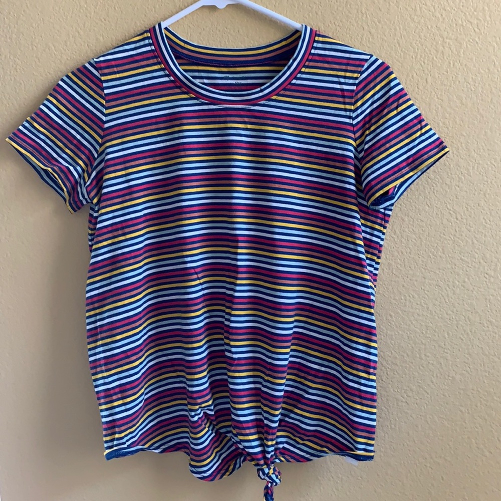 Madewell Multi-color Tee with front knot.